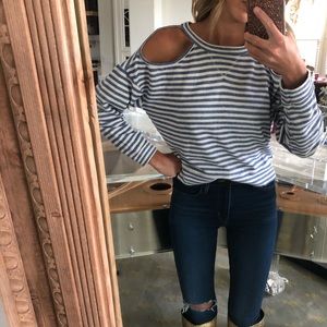 BCBGMAXAZRIA Striped Cold Shoulder Sweater Top